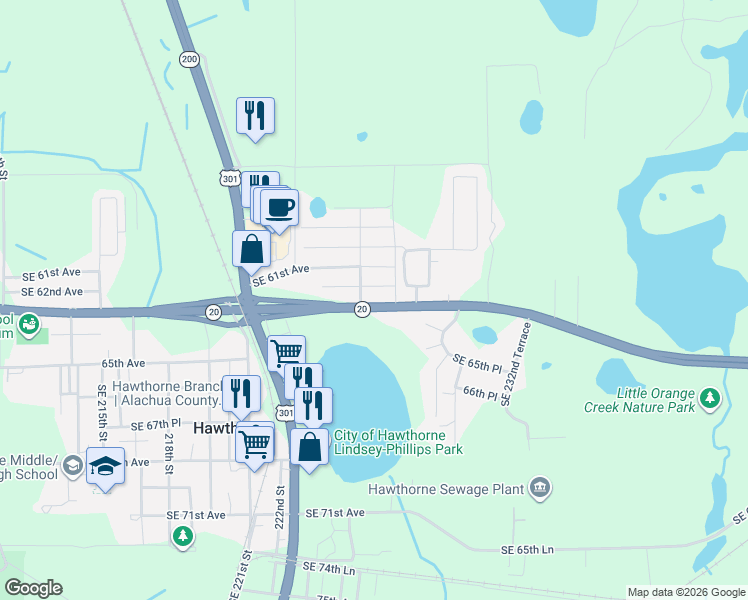 map of restaurants, bars, coffee shops, grocery stores, and more near 22608 Southeast Hawthorne Road in Hawthorne