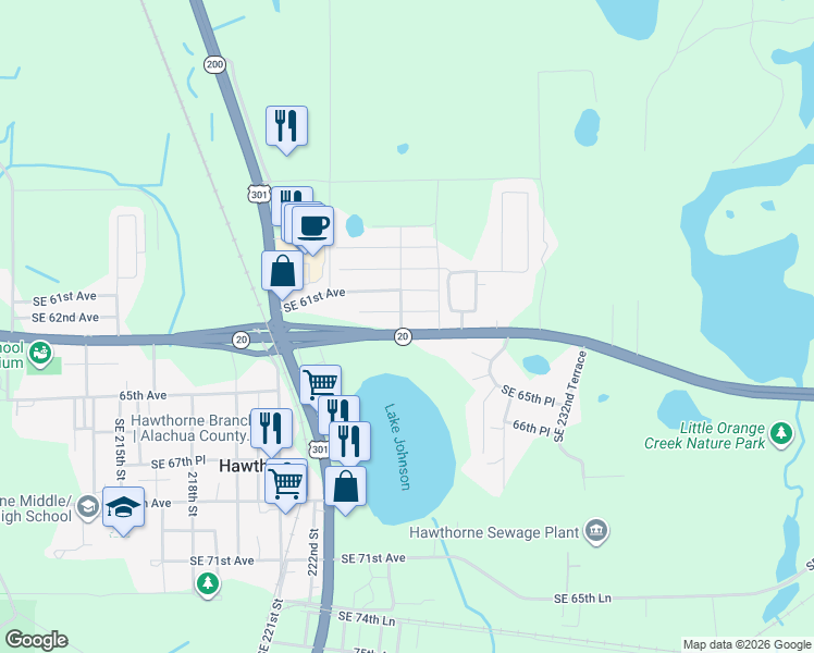 map of restaurants, bars, coffee shops, grocery stores, and more near 22608 Southeast Hawthorne Road in Hawthorne