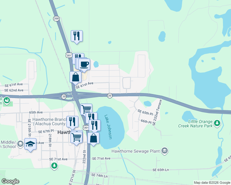 map of restaurants, bars, coffee shops, grocery stores, and more near 22608 Southeast Hawthorne Road in Hawthorne