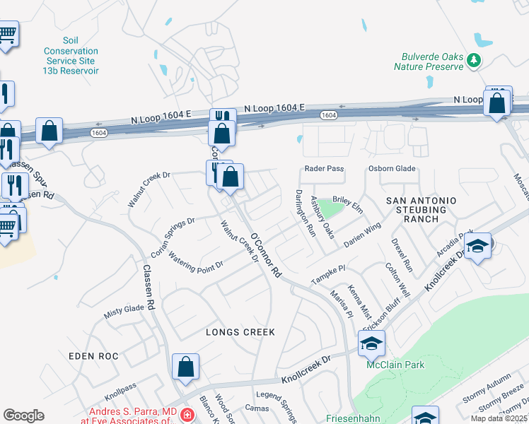 map of restaurants, bars, coffee shops, grocery stores, and more near 4519 Bethel Bend in San Antonio