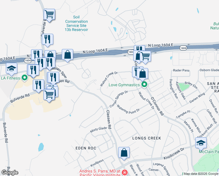 map of restaurants, bars, coffee shops, grocery stores, and more near 4802 Roxton Avenue in San Antonio