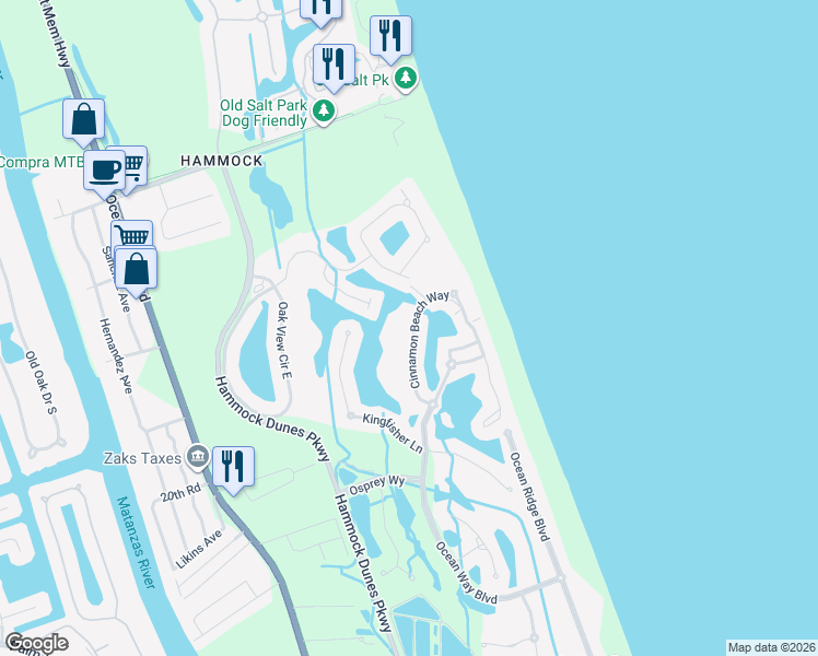 map of restaurants, bars, coffee shops, grocery stores, and more near 47 Cinnamon Beach Way in Palm Coast