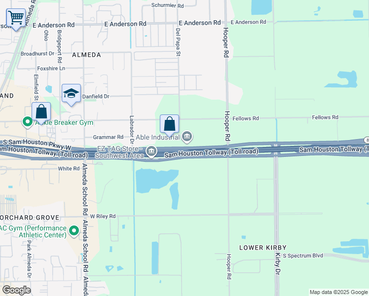 map of restaurants, bars, coffee shops, grocery stores, and more near 1300 South Sam Houston Parkway West in Houston
