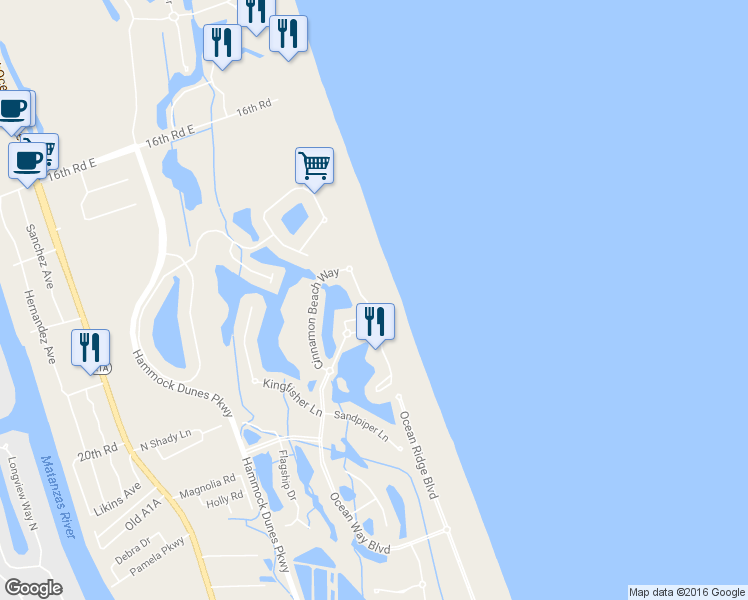 map of restaurants, bars, coffee shops, grocery stores, and more near 505 Cinnamon Beach Lane in Palm Coast