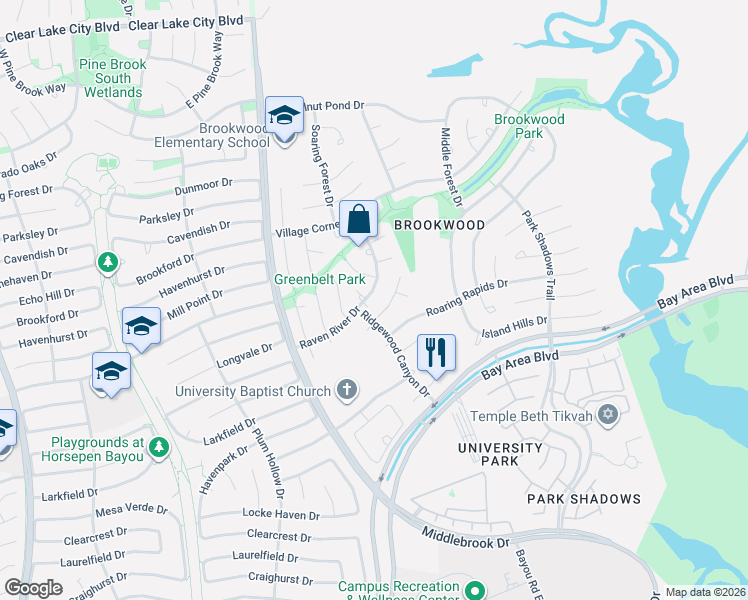 map of restaurants, bars, coffee shops, grocery stores, and more near 4003 Hallmark Fair Court in Houston