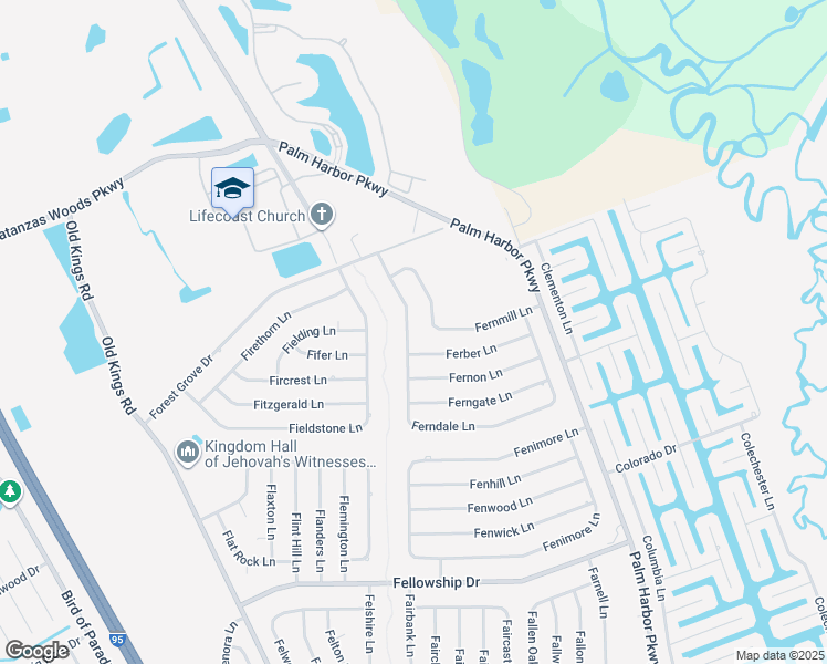 map of restaurants, bars, coffee shops, grocery stores, and more near 27 Ferndale Lane in Palm Coast
