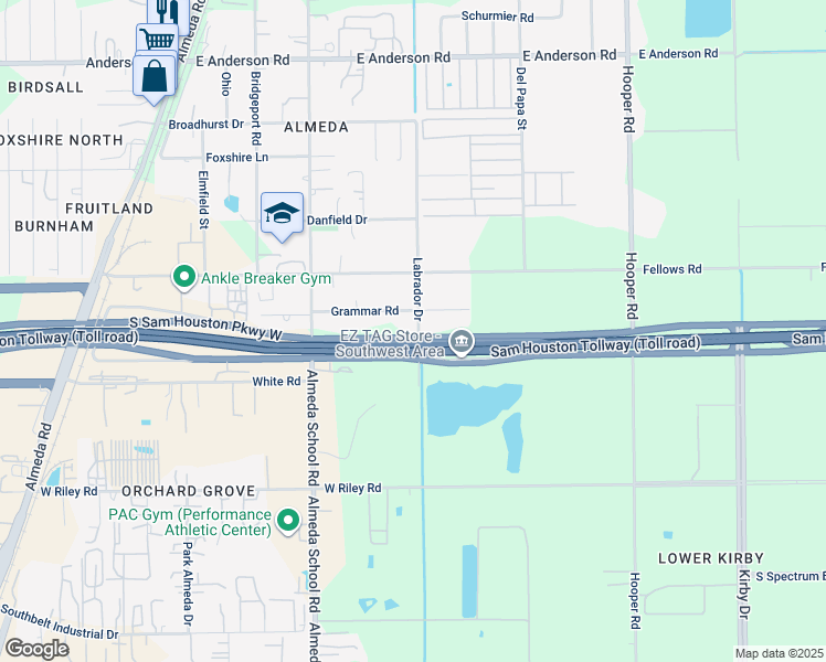 map of restaurants, bars, coffee shops, grocery stores, and more near 2000 South Sam Houston Parkway West in Houston