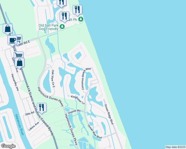 map of restaurants, bars, coffee shops, grocery stores, and more near 1200 Cinnamon Beach Lane in Palm Coast