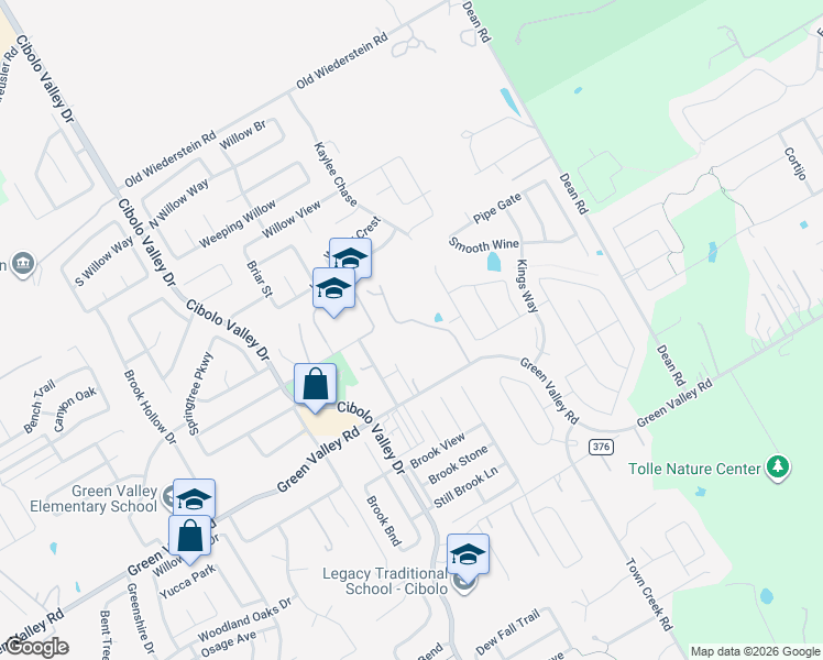 map of restaurants, bars, coffee shops, grocery stores, and more near 2501 Green Valley Road in Cibolo