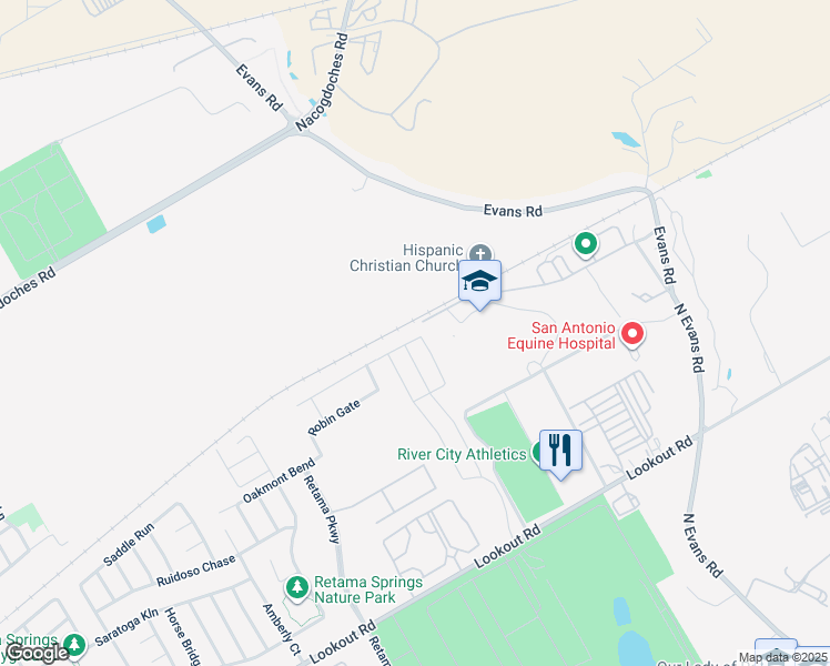 map of restaurants, bars, coffee shops, grocery stores, and more near 8335 Breezy Cove in Selma