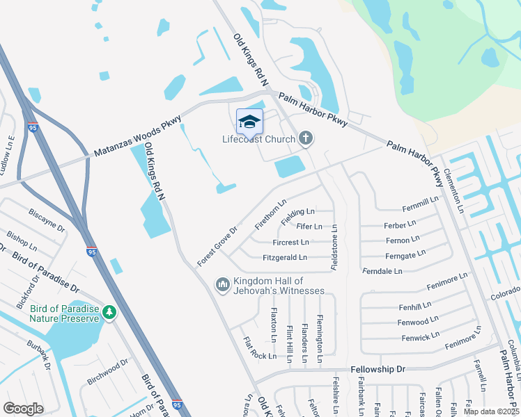 map of restaurants, bars, coffee shops, grocery stores, and more near 30 Forest Grove Drive in Palm Coast