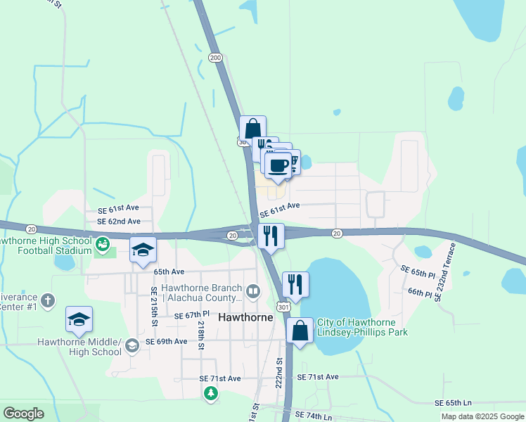 map of restaurants, bars, coffee shops, grocery stores, and more near 21502 Southeast 61st Avenue in Hawthorne