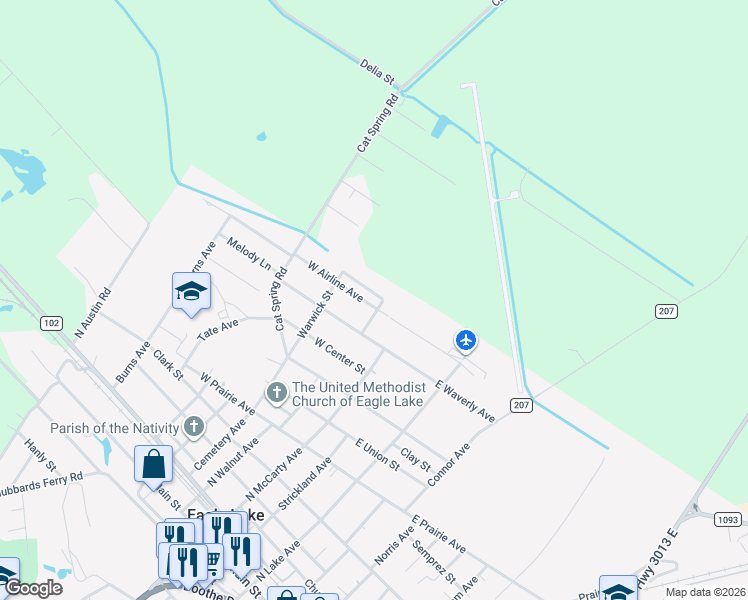 map of restaurants, bars, coffee shops, grocery stores, and more near 202 Hunters Lane in Eagle Lake