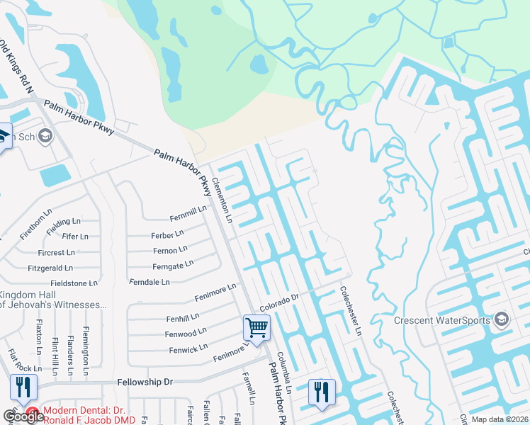 map of restaurants, bars, coffee shops, grocery stores, and more near 22 Curry Court in Palm Coast