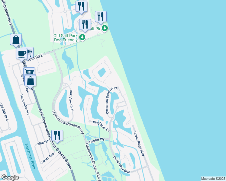 map of restaurants, bars, coffee shops, grocery stores, and more near 1200 Cinnamon Beach Lane in Palm Coast