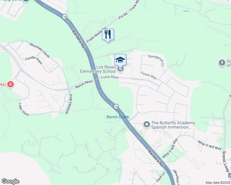 map of restaurants, bars, coffee shops, grocery stores, and more near 16804-16930 Bandera Rd in Helotes