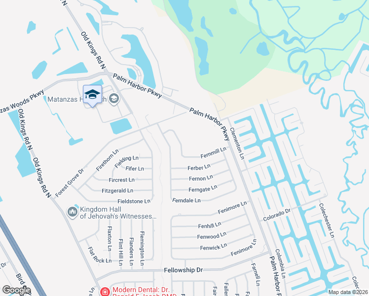 map of restaurants, bars, coffee shops, grocery stores, and more near 23 Fernmill Lane in Palm Coast