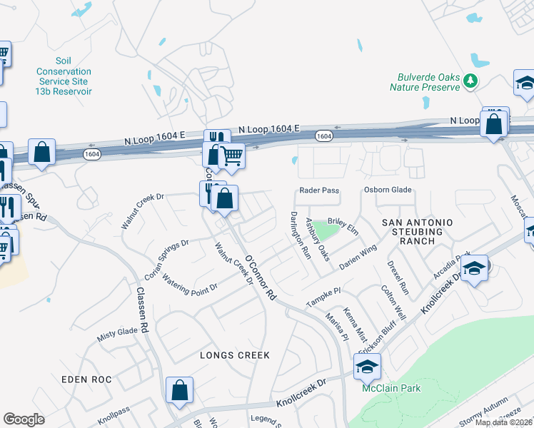 map of restaurants, bars, coffee shops, grocery stores, and more near 4954 Corian Springs Drive in San Antonio