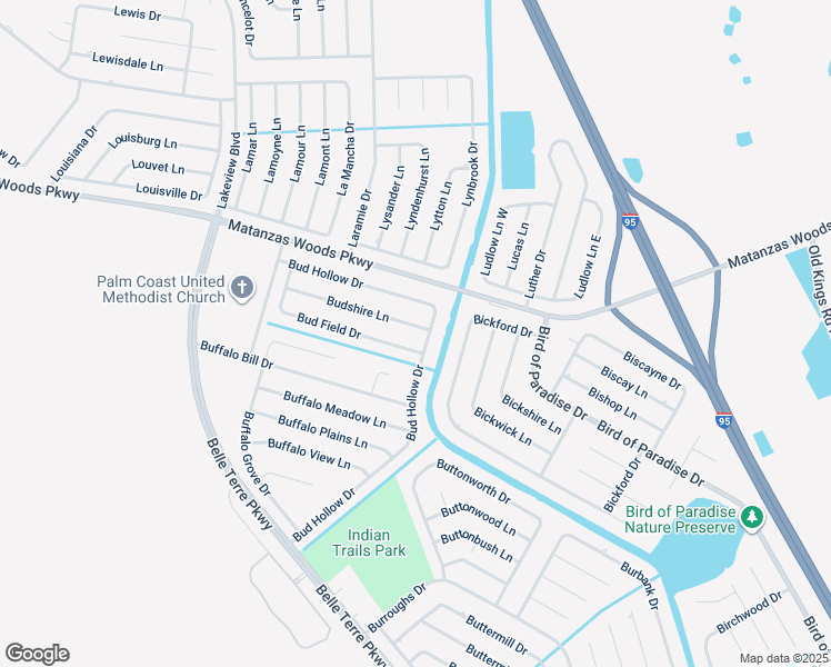 map of restaurants, bars, coffee shops, grocery stores, and more near 5 Budshire Lane in Palm Coast