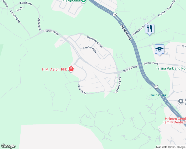 map of restaurants, bars, coffee shops, grocery stores, and more near 16605 Loma Landing in Helotes