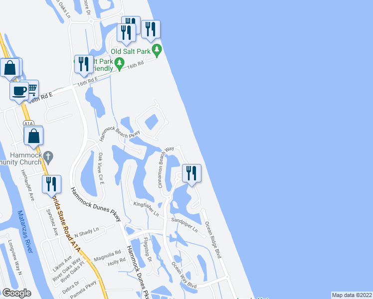map of restaurants, bars, coffee shops, grocery stores, and more near 700 Cinnamon Beach Lane in Palm Coast