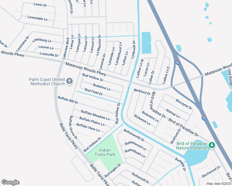 map of restaurants, bars, coffee shops, grocery stores, and more near 5 Budshire Lane in Palm Coast