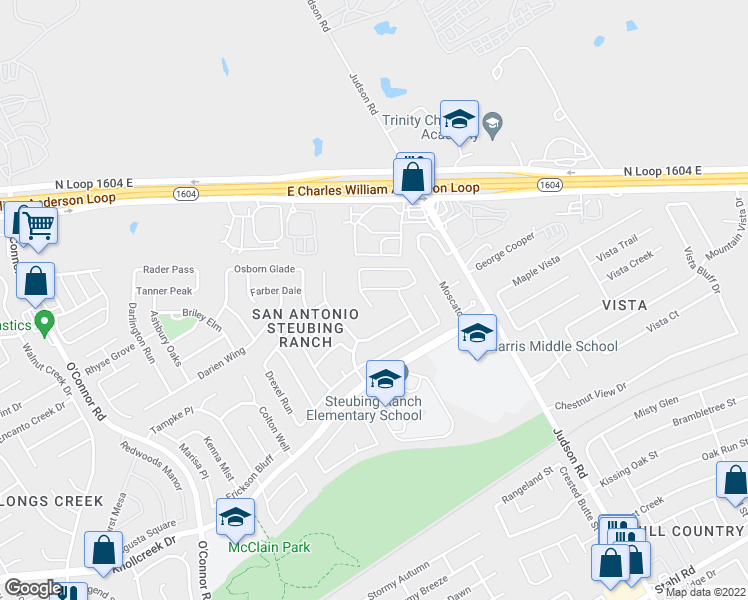 map of restaurants, bars, coffee shops, grocery stores, and more near 17206 Molino Court in San Antonio