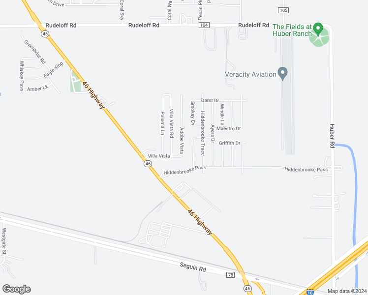 map of restaurants, bars, coffee shops, grocery stores, and more near 2453 Adobe Vista in Seguin