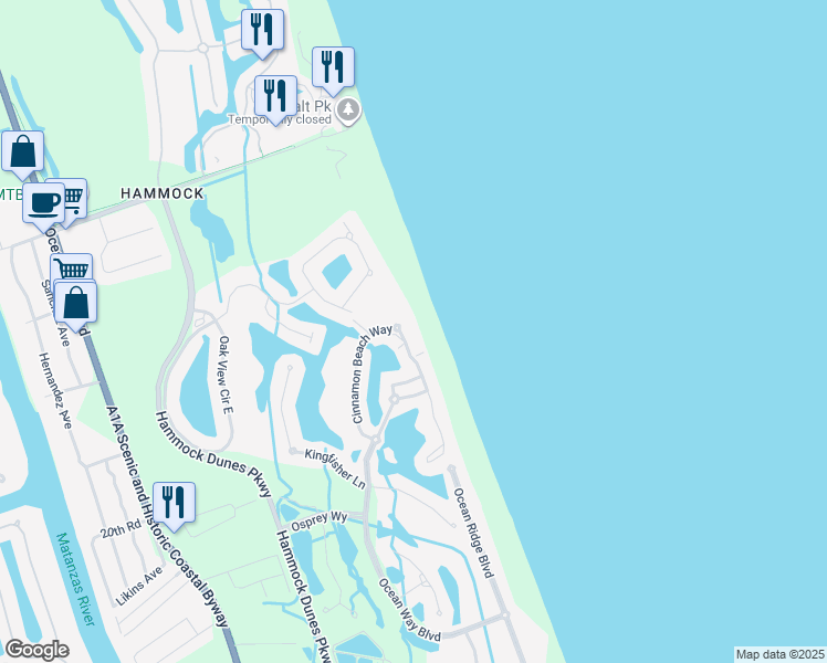 map of restaurants, bars, coffee shops, grocery stores, and more near 700 Cinnamon Beach Lane in Palm Coast