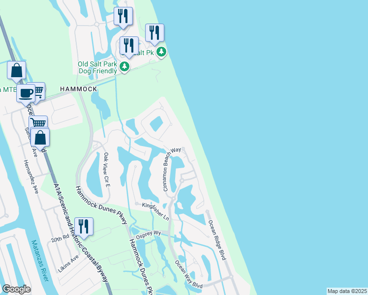 map of restaurants, bars, coffee shops, grocery stores, and more near 536 Cinnamon Beach Way in Palm Coast