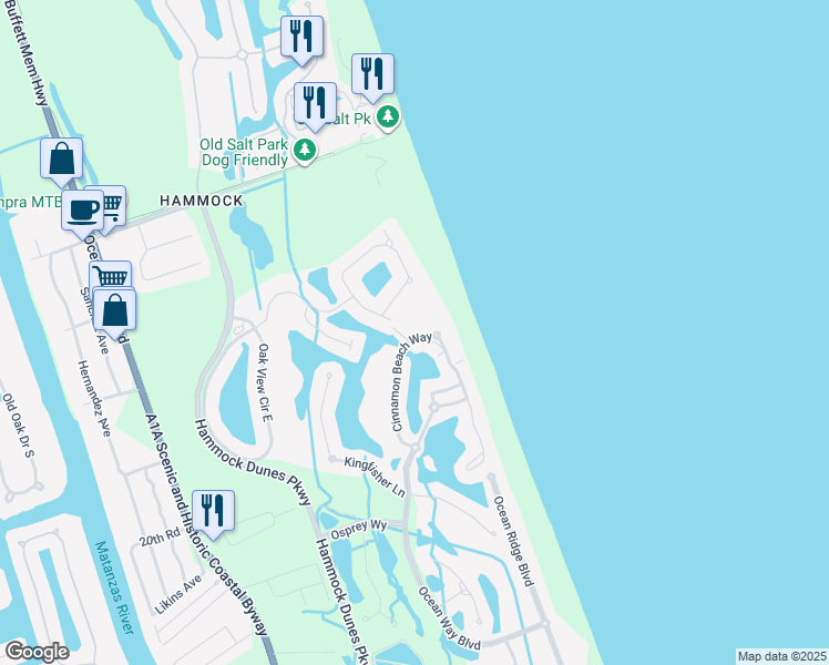 map of restaurants, bars, coffee shops, grocery stores, and more near 300 Cinnamon Beach Way in Palm Coast