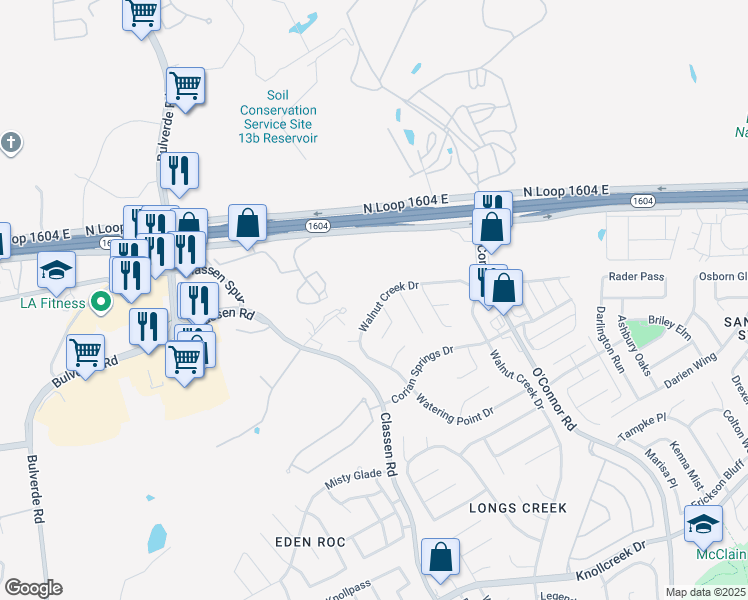 map of restaurants, bars, coffee shops, grocery stores, and more near 4850 Roxton Avenue in San Antonio