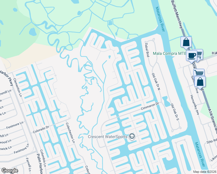 map of restaurants, bars, coffee shops, grocery stores, and more near 45 Cochise Court in Palm Coast