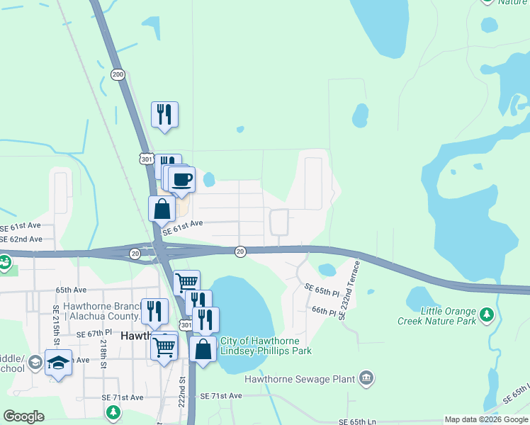 map of restaurants, bars, coffee shops, grocery stores, and more near 706 Northeast 5th Street in Hawthorne