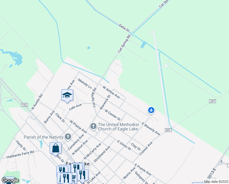 map of restaurants, bars, coffee shops, grocery stores, and more near 219 West Airline Avenue in Eagle Lake