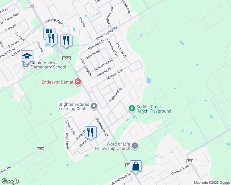 map of restaurants, bars, coffee shops, grocery stores, and more near 232 Highland Place in Cibolo