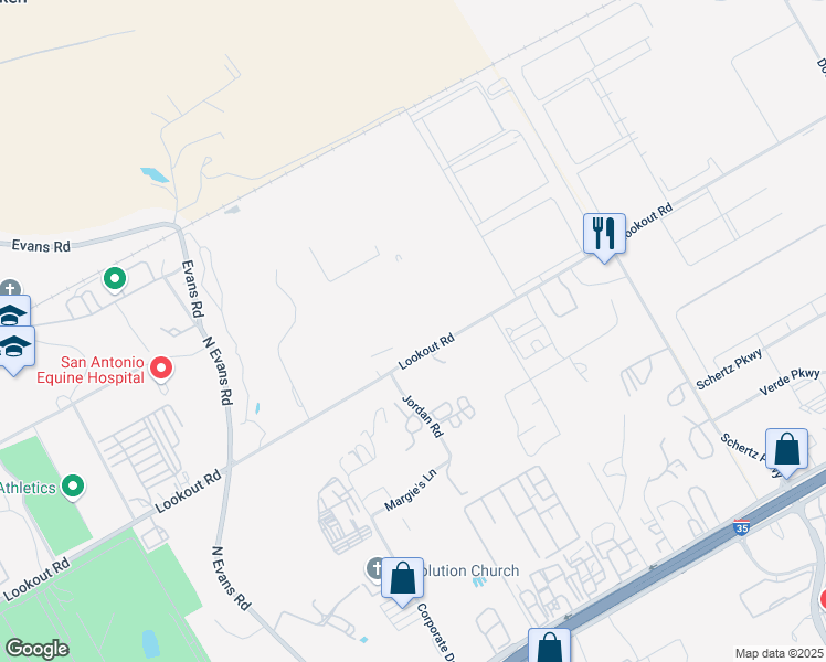 map of restaurants, bars, coffee shops, grocery stores, and more near 17321 Lookout Road in Selma