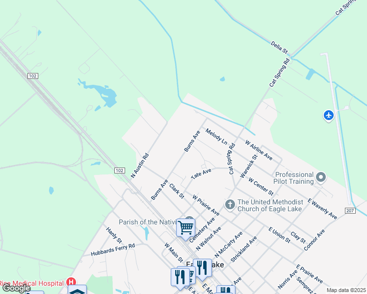 map of restaurants, bars, coffee shops, grocery stores, and more near 701 Burns Avenue in Eagle Lake
