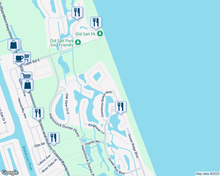 map of restaurants, bars, coffee shops, grocery stores, and more near 1200 Cinnamon Beach Lane in Palm Coast