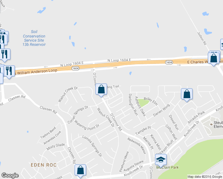 map of restaurants, bars, coffee shops, grocery stores, and more near 4939 Bending Trail in San Antonio