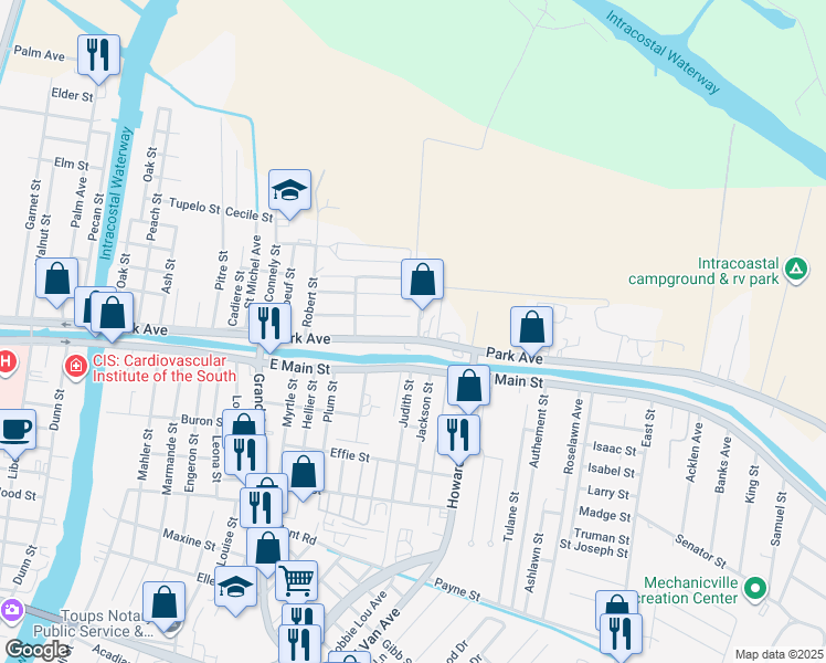map of restaurants, bars, coffee shops, grocery stores, and more near 8951 East Park Avenue in Houma