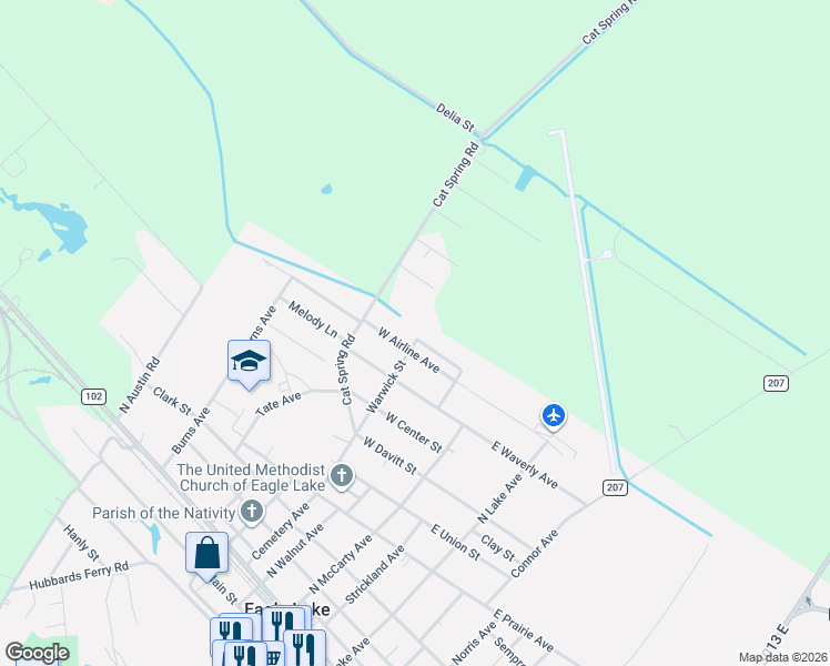 map of restaurants, bars, coffee shops, grocery stores, and more near 6603 Cat Spring Road in Eagle Lake