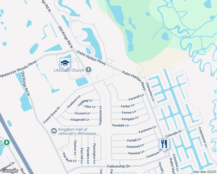 map of restaurants, bars, coffee shops, grocery stores, and more near 2 Fernmill Lane in Palm Coast