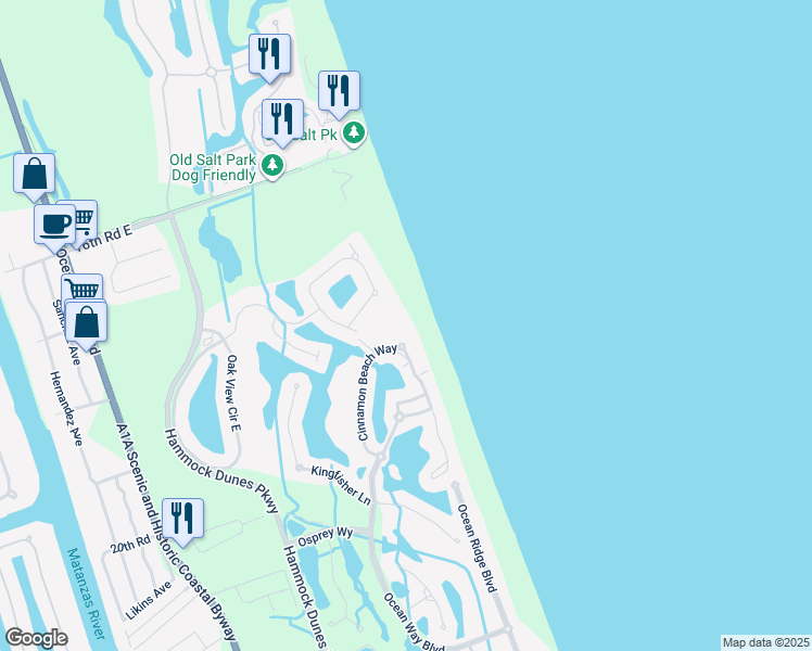 map of restaurants, bars, coffee shops, grocery stores, and more near 500 Cinnamon Beach Way in Palm Coast