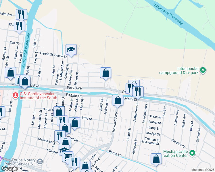 map of restaurants, bars, coffee shops, grocery stores, and more near 100-198 Captains Court in Houma