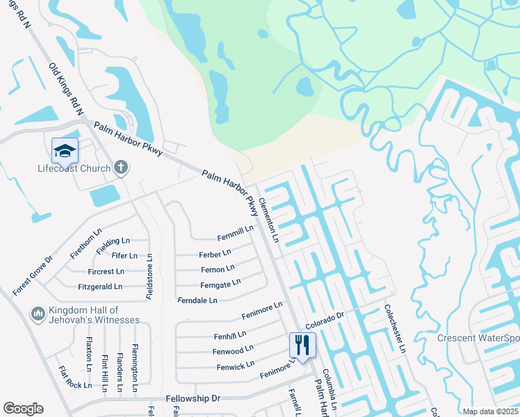 map of restaurants, bars, coffee shops, grocery stores, and more near 3 Clement Court in Palm Coast