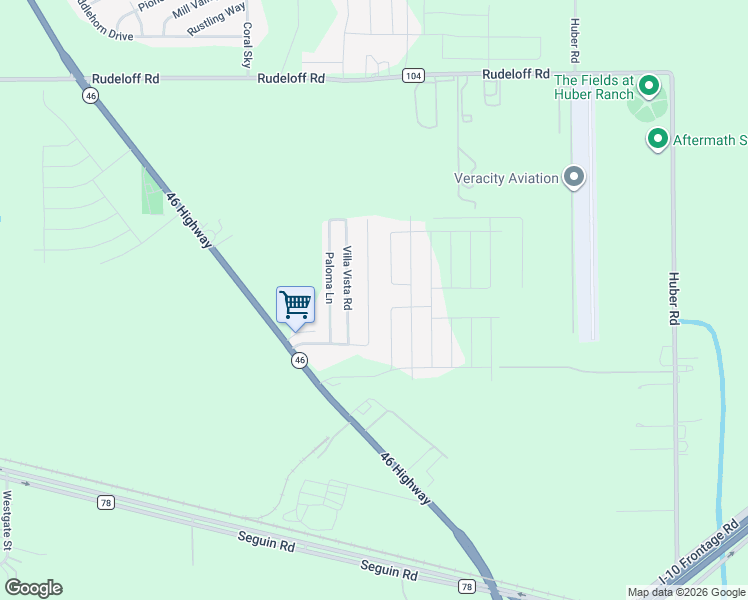 map of restaurants, bars, coffee shops, grocery stores, and more near 2503 Adobe Vista in Seguin