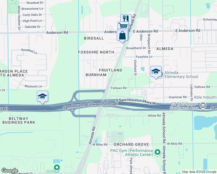 map of restaurants, bars, coffee shops, grocery stores, and more near 14263 Industry Street in Houston