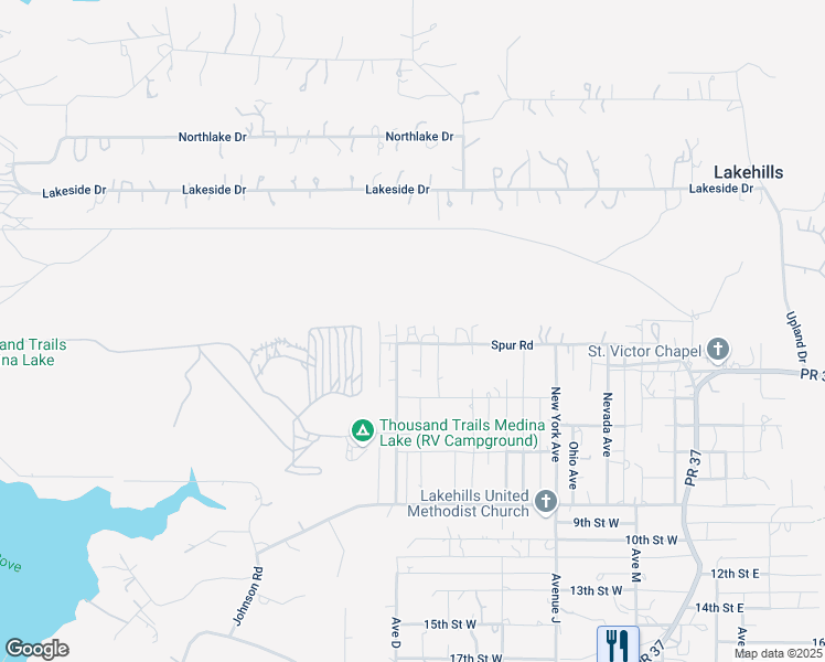 map of restaurants, bars, coffee shops, grocery stores, and more near 870.000000 Spur Road in Pipe Creek