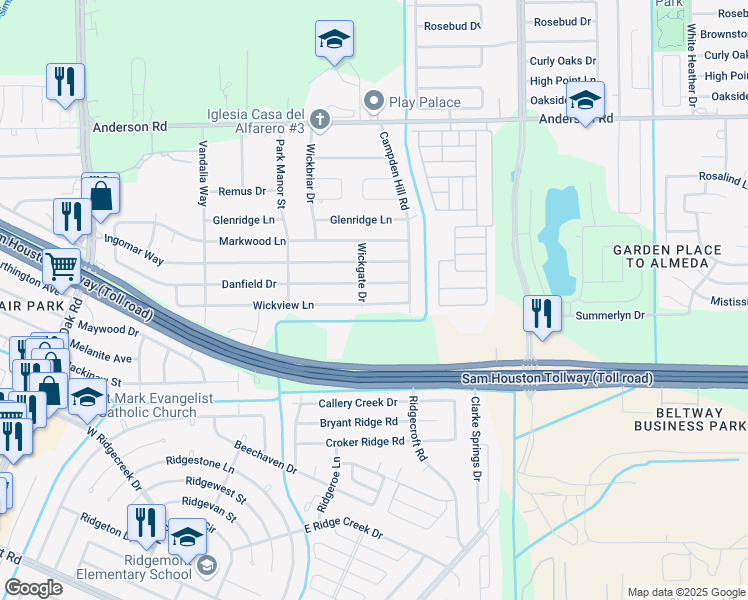 map of restaurants, bars, coffee shops, grocery stores, and more near 4834 Wickview Lane in Houston